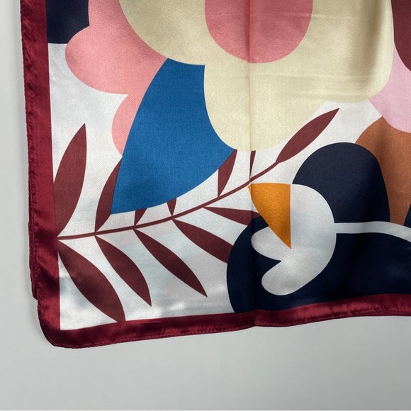 NEW Multicolor Bold Colorful Floral Pink Flower Printed Silky Fashion Scarf - Picture 8 of 11